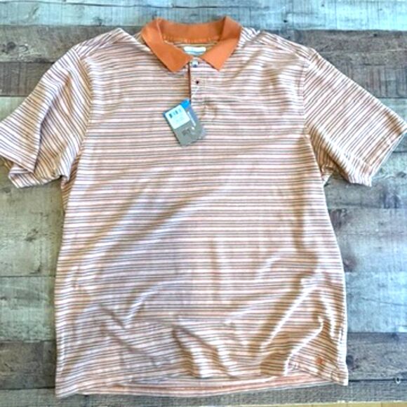 Columbia Freestanding Men's Polo Shirt Orange Striped XL NEW with Tags Attached - Picture 3 of 8
